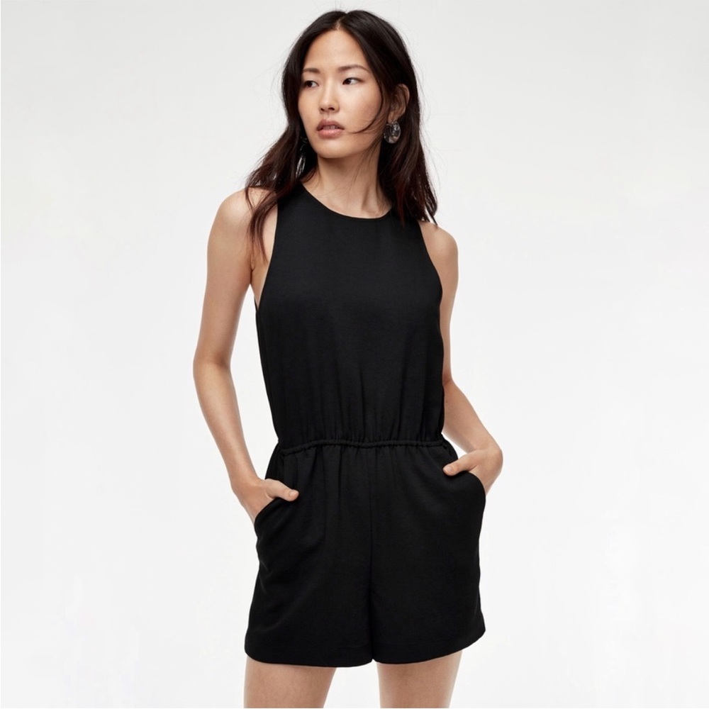 WILFRED ARITZIA XS Rive Shorts Romper Black Japanese Basketweave